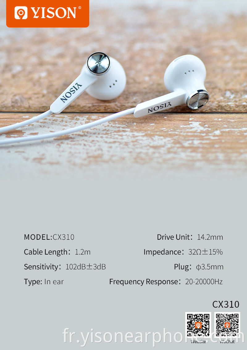 YISON NOUVEAU CL CX310 3.5mm Écouteurs Basse à oreilles à oreilles avec micro MP3